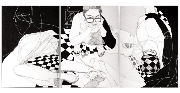 Sometimes I Can’t Ready my Own Mind and It Makes me Laugh. Triptych, acrylic on cardboard, 70x150 cm.
