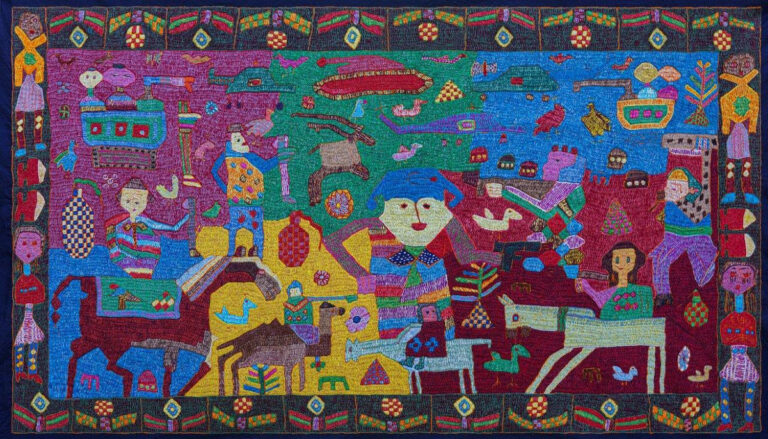 Sara Soleimani Qashqayi. A- Ab- Aban. Needlework on Wool Fabric Patteh Kerman. 76x131 cm. Year 2020