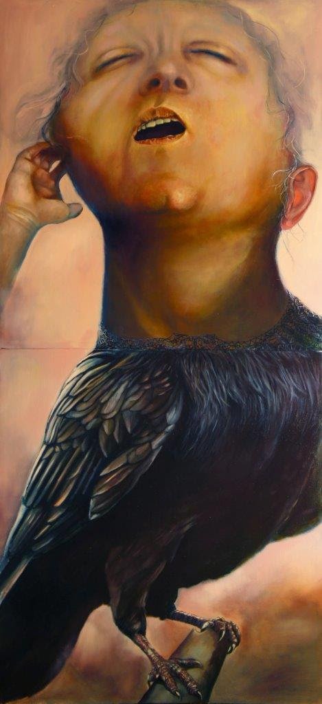 Nasim Davari. The Crow. Oil on canvas, 184x83 cm, 2017