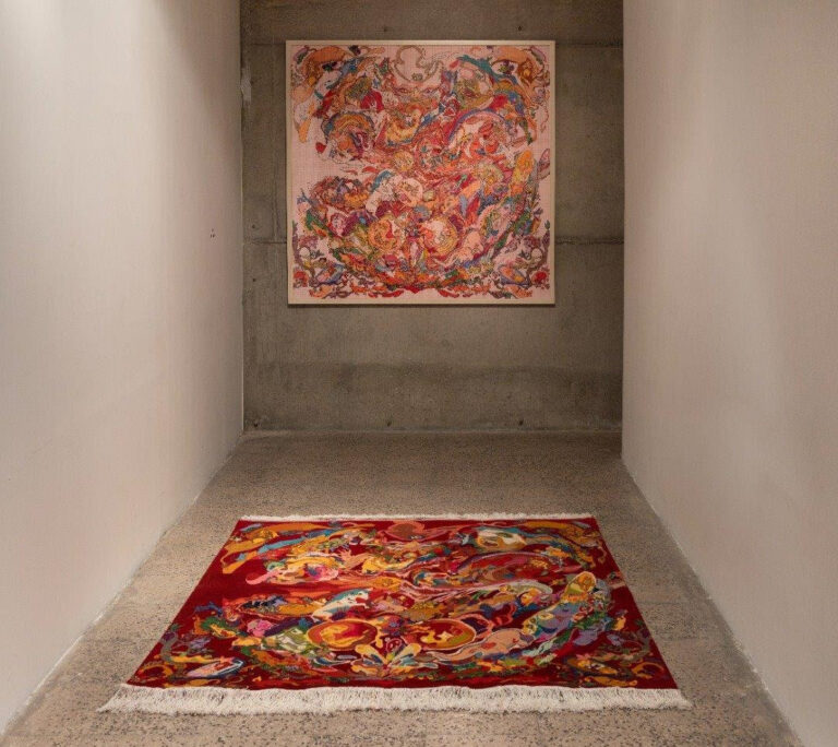 The Womb. Painting and Handwoven carpet. Size 150x160 cm