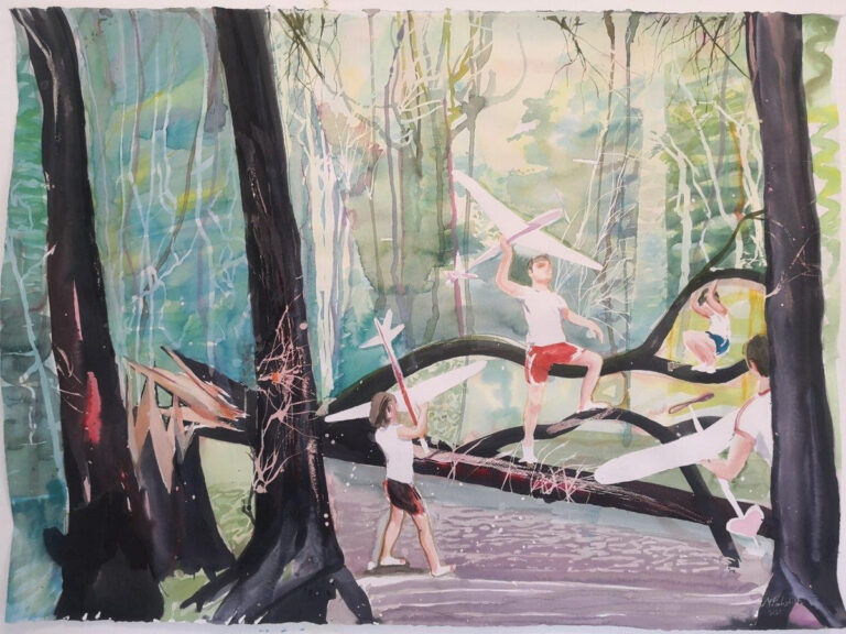 Mehdi Farhadian.Broken Tree. Watercolor and ink on cardboard. 56x76 cm. 2021.
