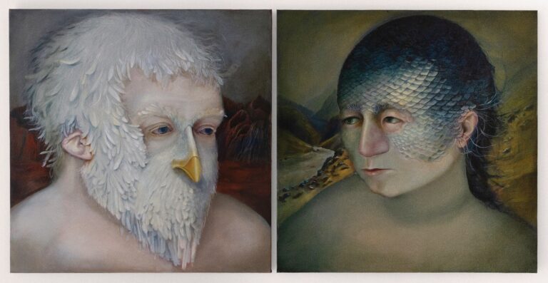Nasim Davari. Zaal And Roudabeh. Oil on canvas, 90x90 cm each. 2020
