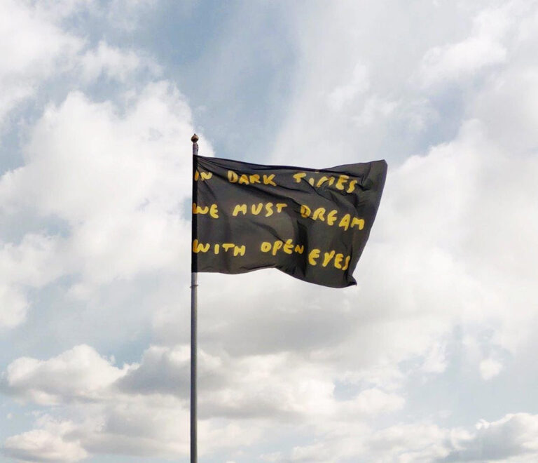 Nico Vascellari -In Dark Times We Must Dream With Open Eyes .Flag, 296.97 x 209.97 cm. 2019