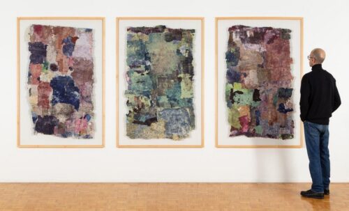 Elmira Mirmiran-From series Hidden Georgraphy. Chalcography on Handmade paper. Triptych. Each panel 160x100 cm. 2023.