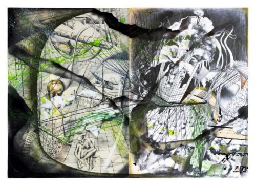 Fatemeh Bahman Siyahmard-The Hidden Truth in Reality. Mixed media on cardboard. Diptych. 100x140 cm. 2023.