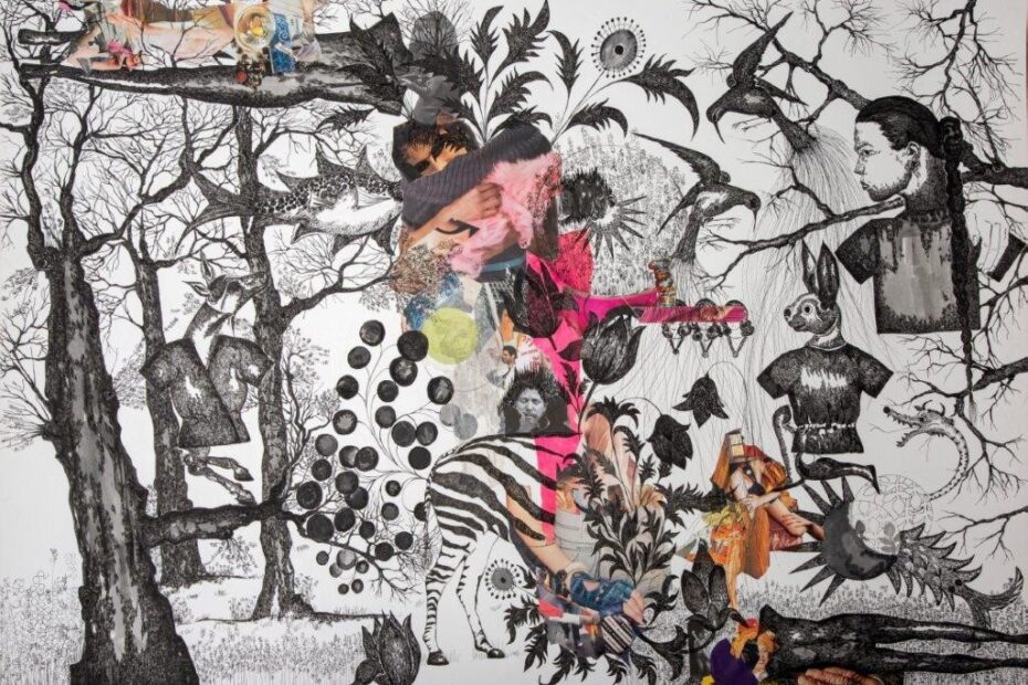 Leila Nouraei-What It Was. Rapid, ink, collage on cardboard. 70x100 cm. 2024