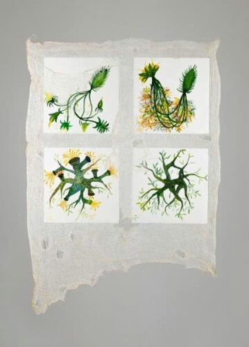 Imagining the Plants of Immortality.Watercolor and Croche. 63x30 cm. Year 2023.